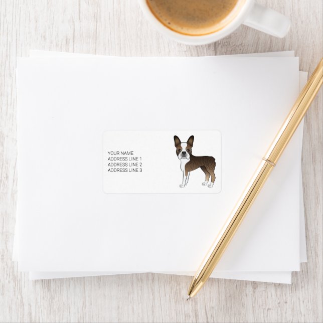 Brindle Boston Terrier Cute Cartoon Dog & Text Label (Insitu)