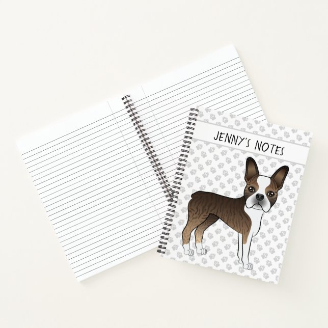 Brindle Boston Terrier Cute Cartoon Dog & Text Notebook (Inside)