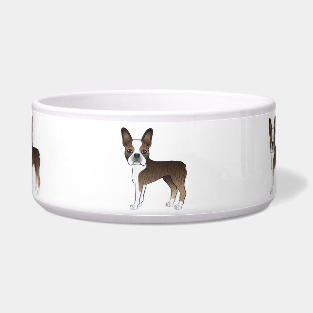 Brindle Boston Terrier Cute Cartoon Dogs Bowl (Front)