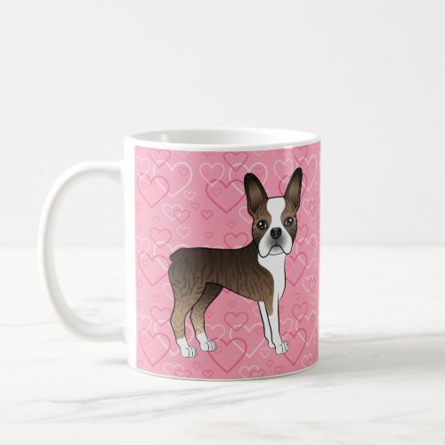 Brindle Boston Terrier Cute Dog On Pink Hearts Coffee Mug