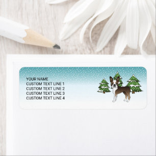 Brindle Boston Terrier In A Winter Forest Label