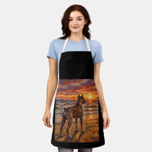 Brindle Boxer at Sunset Beach Boxer Dog Art Gift Apron