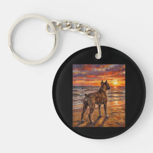 Brindle Boxer at Sunset Beach Boxer Dog Art Gift Keychain