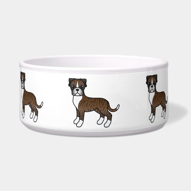 Brindle Boxer Cute Cartoon Dog Bowl (Front)