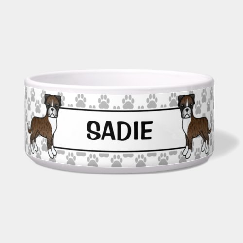 Brindle Boxer Cute Cartoon Dog  Custom Name Bowl