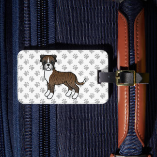 Brindle Boxer Cute Cartoon Dog &amp; Custom Text Luggage Tag
