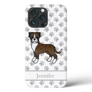 Brindle Boxer Cute Cartoon Dog &amp; Name iPhone 13 Pro Case