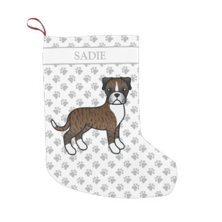 Brindle Boxer Cute Cartoon Dog &amp; Name Small Christmas Stocking