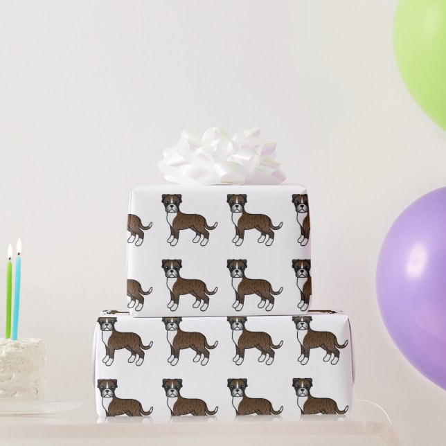 Brindle Boxer Cute Cartoon Dog Pattern Wrapping Paper (Party Gifts)