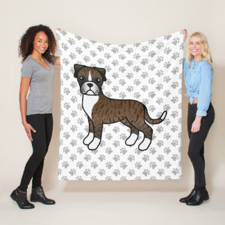 Brindle Boxer Cute Cartoon Dog &amp; Paws Fleece Blanket