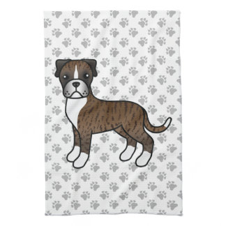 Brindle Boxer Cute Cartoon Dog &amp; Paws Kitchen Towel