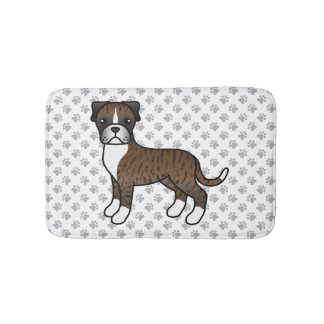 Brindle Boxer Cute Cartoon Dog &amp; Paws Pattern Bath Mat