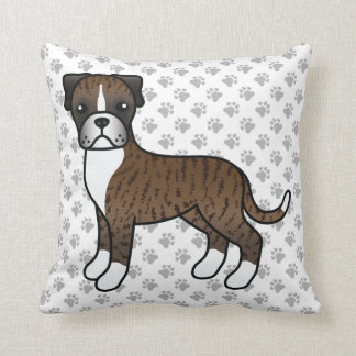 Brindle Boxer Cute Cartoon Dog &amp; Paws Throw Pillow