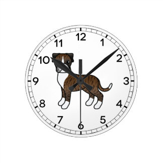 Brindle Boxer Cute Cartoon Dog Round Clock