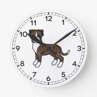 Brindle Boxer Cute Cartoon Dog Round Clock