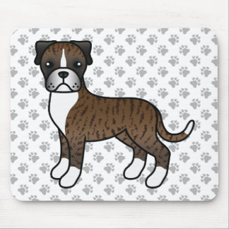 Brindle Boxer Dog Cute Cartoon Illustration &amp; Paws Mouse Pad