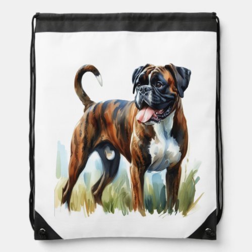 Brindle Boxer Dog featured in Watercolor Drawstring Bag
