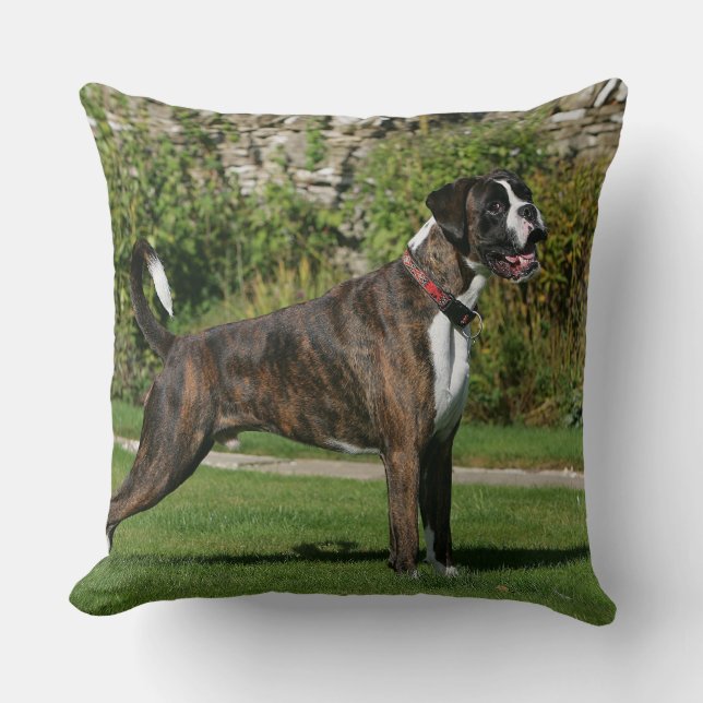 Brindle Boxer Dog Show Stance Throw Pillow (Front)