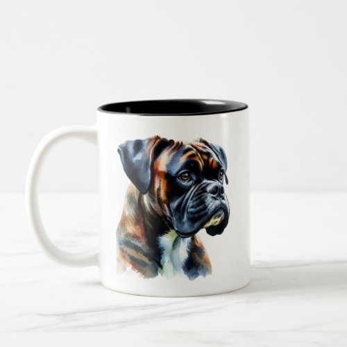 Brindle Boxer in Watercolor Two_Tone Coffee Mug