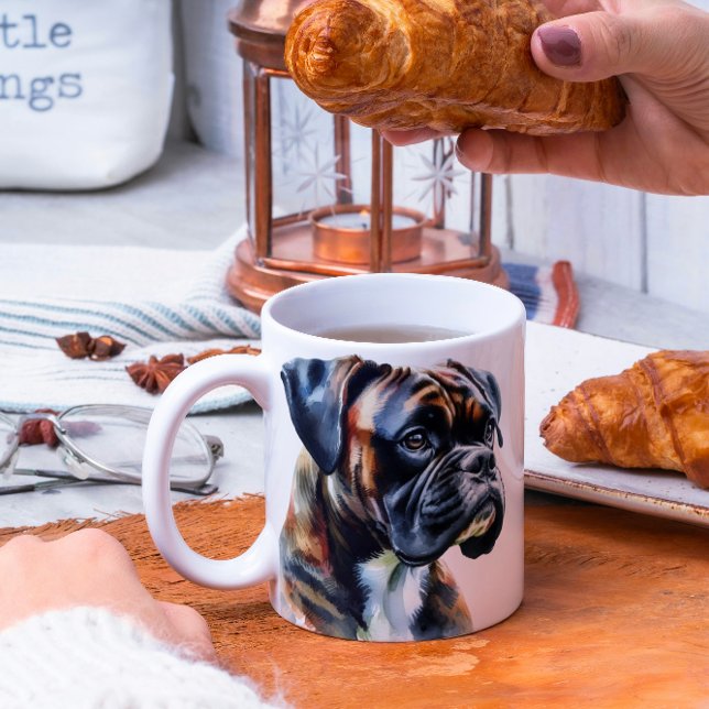 Brindle Boxer in Watercolor Two-Tone Coffee Mug (Creator Uploaded)