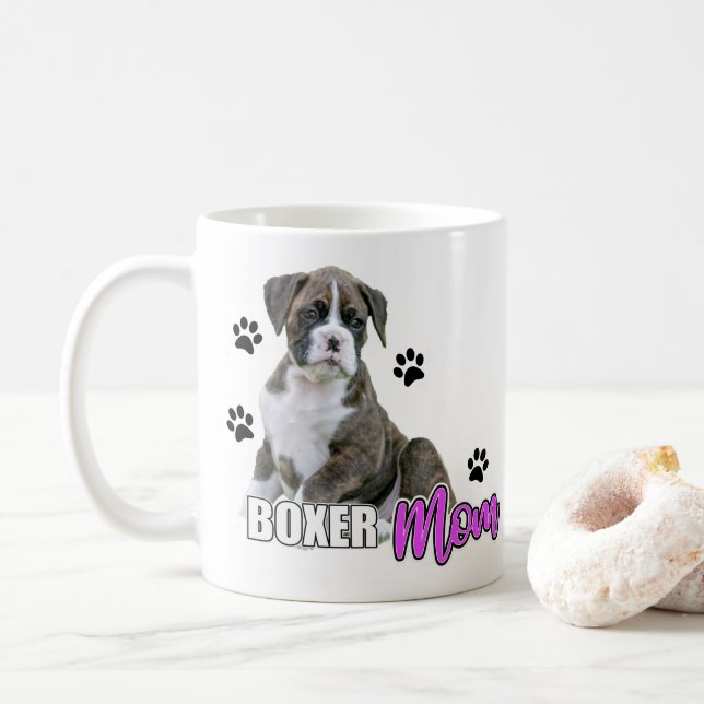 Brindle Boxer Puppies - White Boxer Dog Coffee Mug (With Donut)