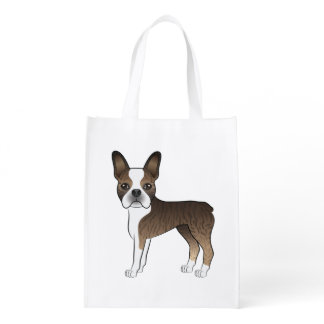 Brindle Brown Boston Terrier Cute Cartoon Dog Grocery Bag