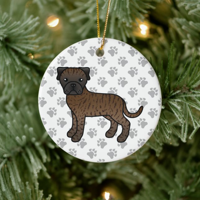 Brindle Bullmastiff Cute Cartoon Dog Ceramic Ornament (Tree)