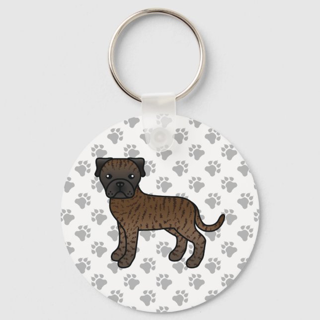 Brindle Bullmastiff Cute Cartoon Dog Keychain (Front)