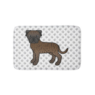 Brindle Bullmastiff Cute Cartoon Dog &amp; Paws Bath Mat