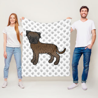 Brindle Bullmastiff Cute Cartoon Dog &amp; Paws Fleece Blanket