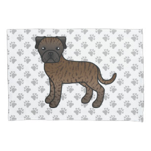 Brindle Bullmastiff Cute Cartoon Dog & Paws Pillow Case