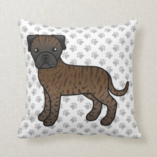 Brindle Bullmastiff Cute Cartoon Dog &amp; Paws Throw Pillow