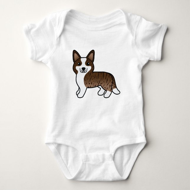Brindle Cardigan Welsh Corgi Cartoon Dog Baby Bodysuit (Front)