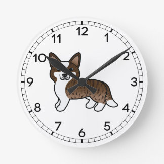 Brindle Cardigan Welsh Corgi Cartoon Dog Round Clock