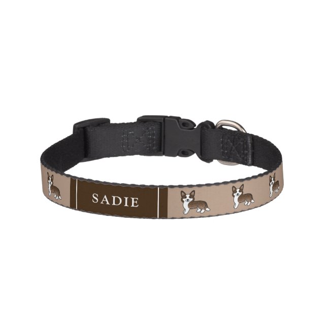 Brindle Cardigan Welsh Corgi Dog & Custom Name Pet Collar (Front)