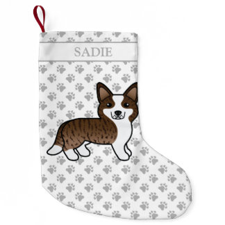 Brindle Cardigan Welsh Corgi Dog &amp; Name Small Christmas Stocking