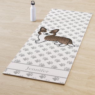 Brindle Cardigan Welsh Corgi Dog & Name Yoga Mat