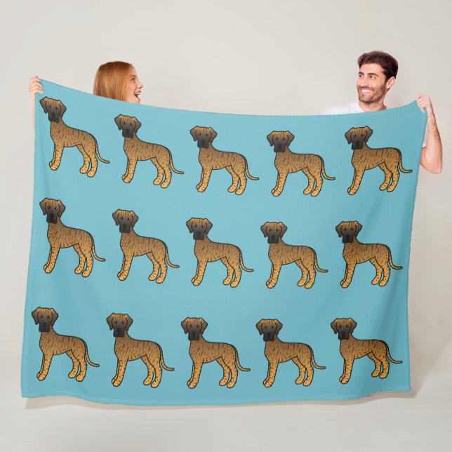 Brindle Coat Great Dane Dogs Pattern On Grey Fleece Blanket (In Situ)