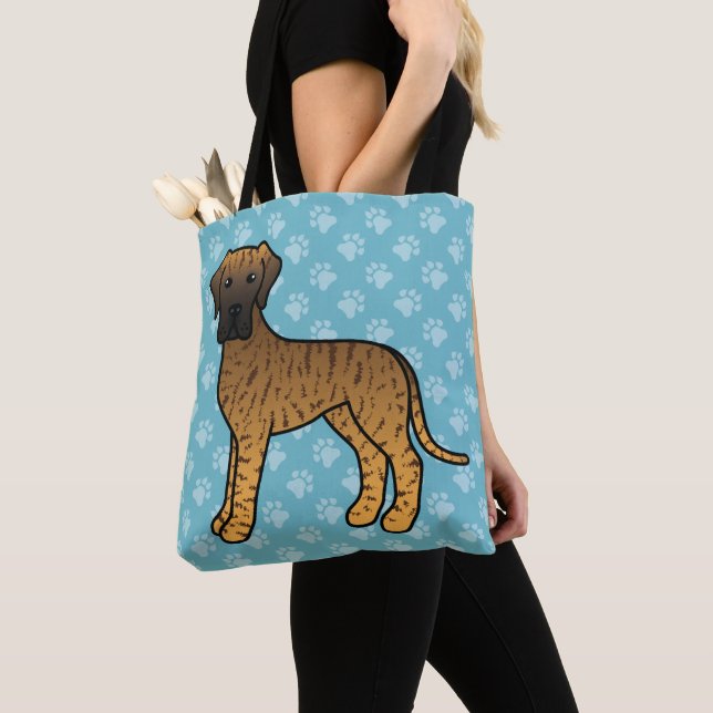 Brindle Coat Pattern Great Dane Cartoon Dog Tote Bag (Close Up)