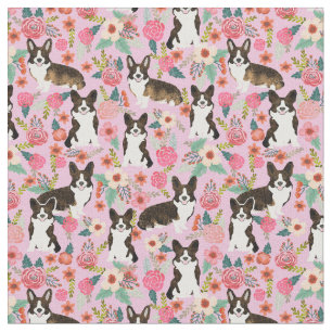 brindle corgi vintage florals pink fabric
