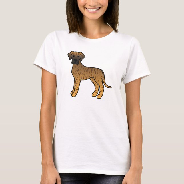 Brindle Cute Cartoon Great Dane Dog T-Shirt (Front)