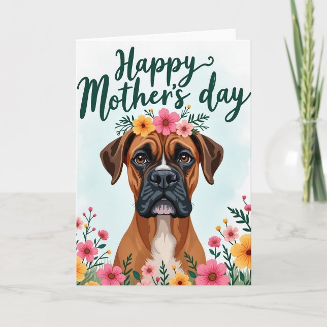 Brindle Dog Floral Mothers Day Card (Front)