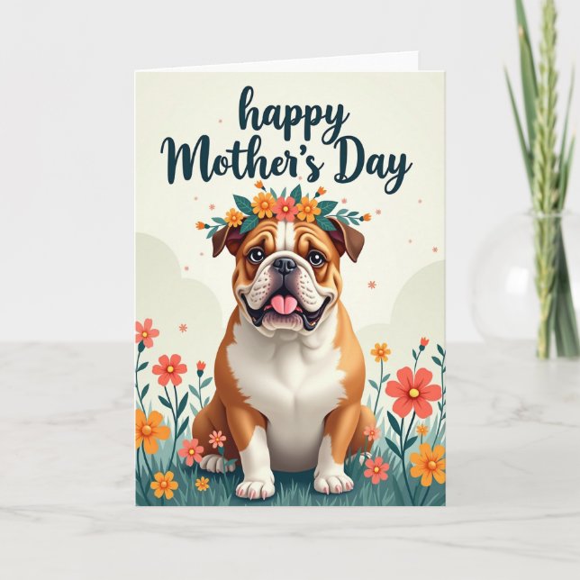 Brindle Dog Mothers Day Floral Card (Front)