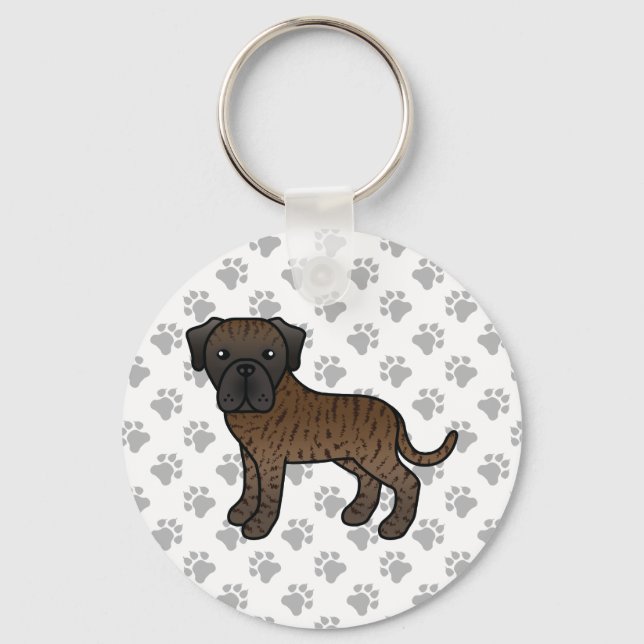 Brindle English Mastiff Cute Cartoon Dog Keychain (Front)