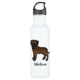 Brindle English Mastiff Cute Cartoon Dog &amp; Name Stainless Steel Water Bottle