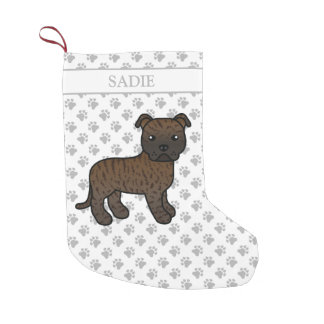 Brindle English Staffie Cute Cartoon Dog &amp; Name Small Christmas Stocking