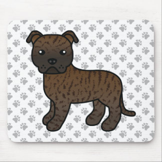 Brindle English Staffie Cute Cartoon Dog &amp; Paws Mouse Pad