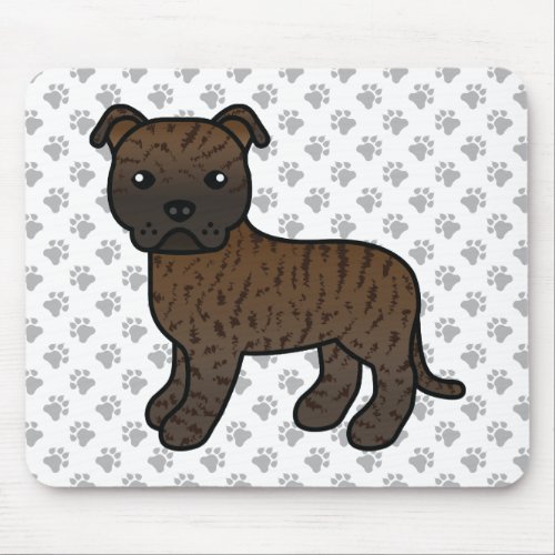 Brindle English Staffie Cute Cartoon Dog  Paws Mouse Pad