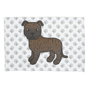 Brindle English Staffie Cute Cartoon Dog & Paws Pillow Case