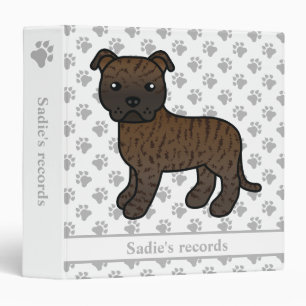 Brindle English Staffie Cute Cartoon Dog & Text 3 Ring Binder
